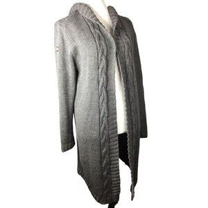 Lemoniade Hooded Large Color grey Open Cardigan Acrylic Sweater Made in Poland